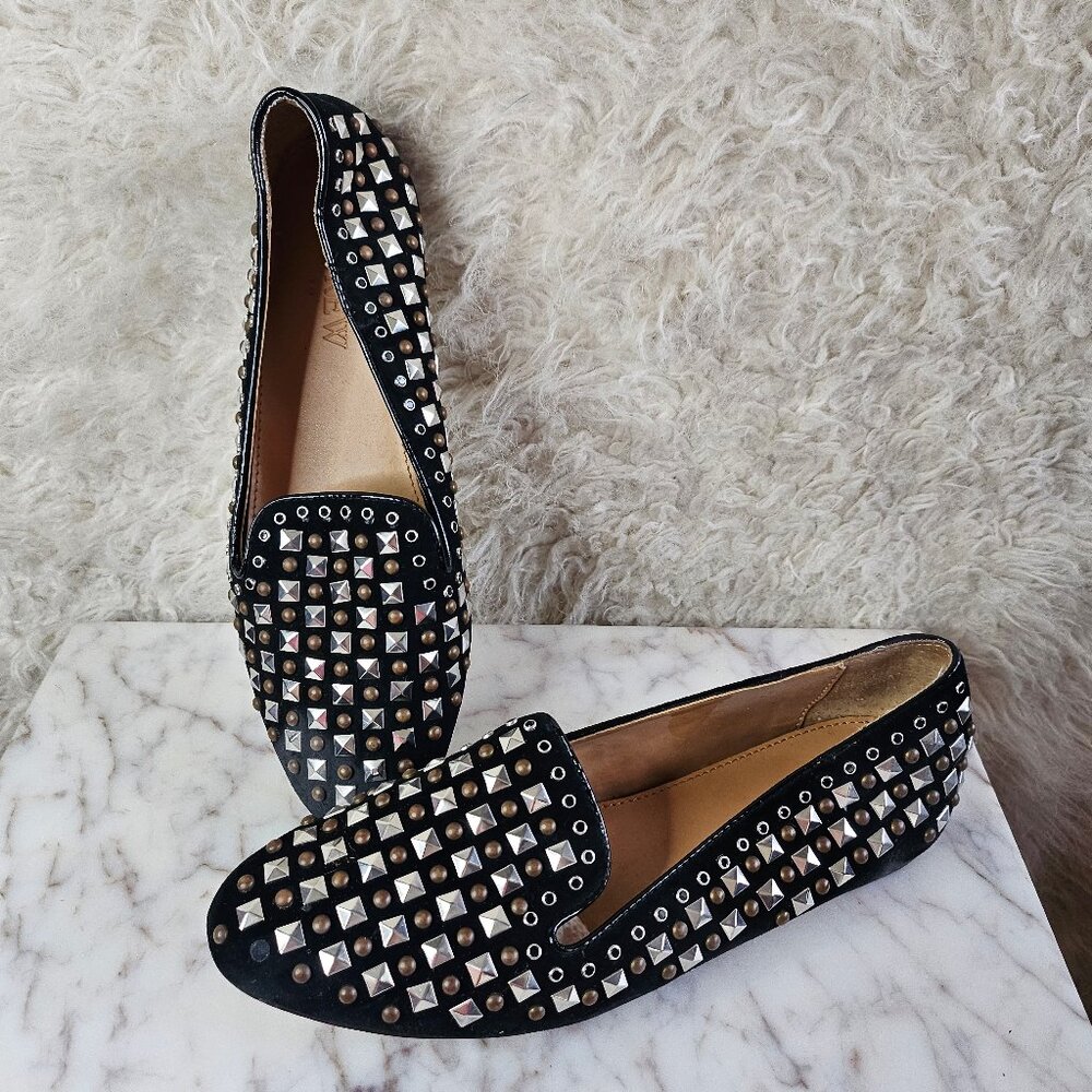 J. Crew Women's Black Suede Leather Punk Studded Style Flats US 6